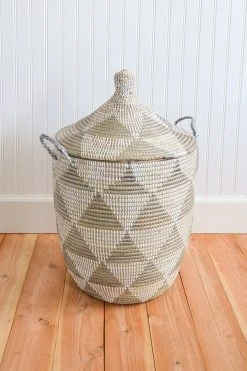 Swahili African Modern Medium Silver Triangle Laundry Hamper