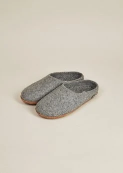 Kyrgies Men's Natural Sole Low Back Wool Slippers - Gray