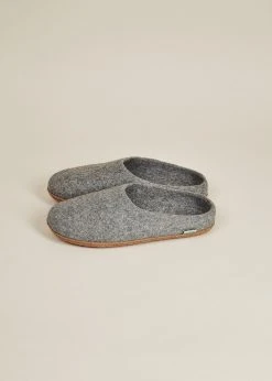 Kyrgies Men's Natural Sole Low Back Wool Slippers - Gray
