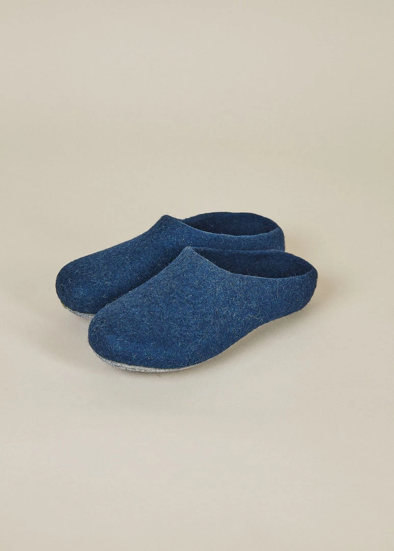 Kyrgies Men's Classic Sole Low Back Wool Slippers - Navy 4 Kyrgies Men's Classic Sole Low Back Wool Slippers - Navy