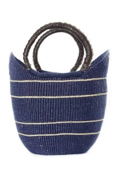 Swahili African Modern Midnight Blue Pinstripe Bolga Shopper Bag