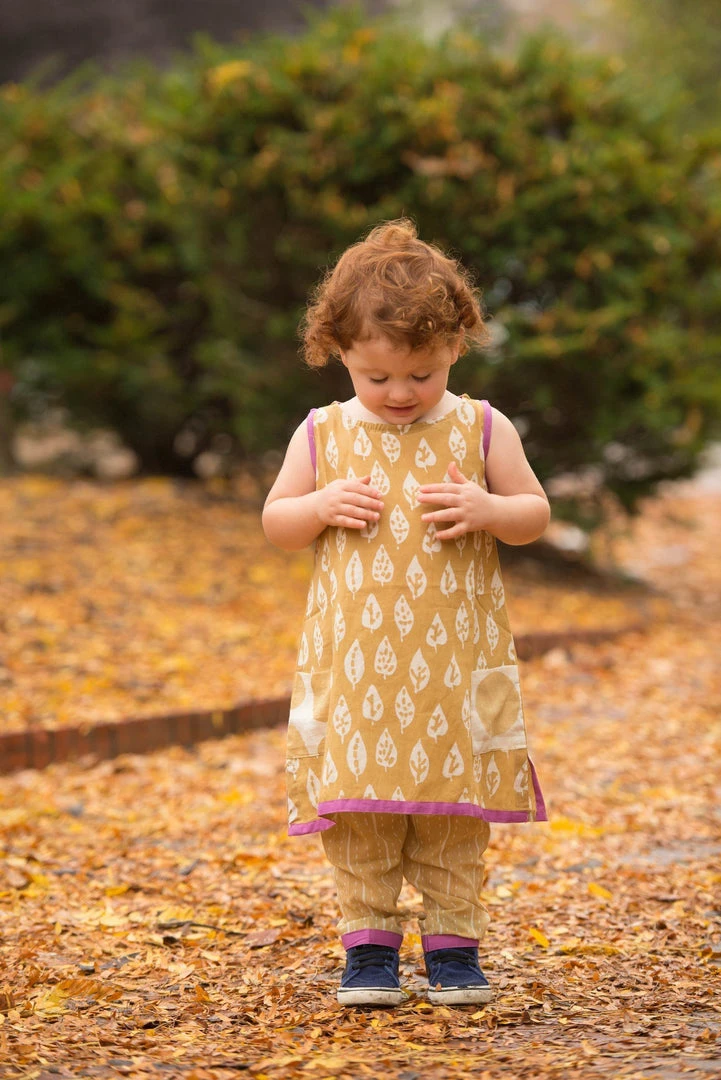 Mirasa Design Baby Gifts Baby Bold Leaf Dress - Forest Yellow 4 Mirasa Design Baby Gifts Baby Bold Leaf Dress - Forest Yellow