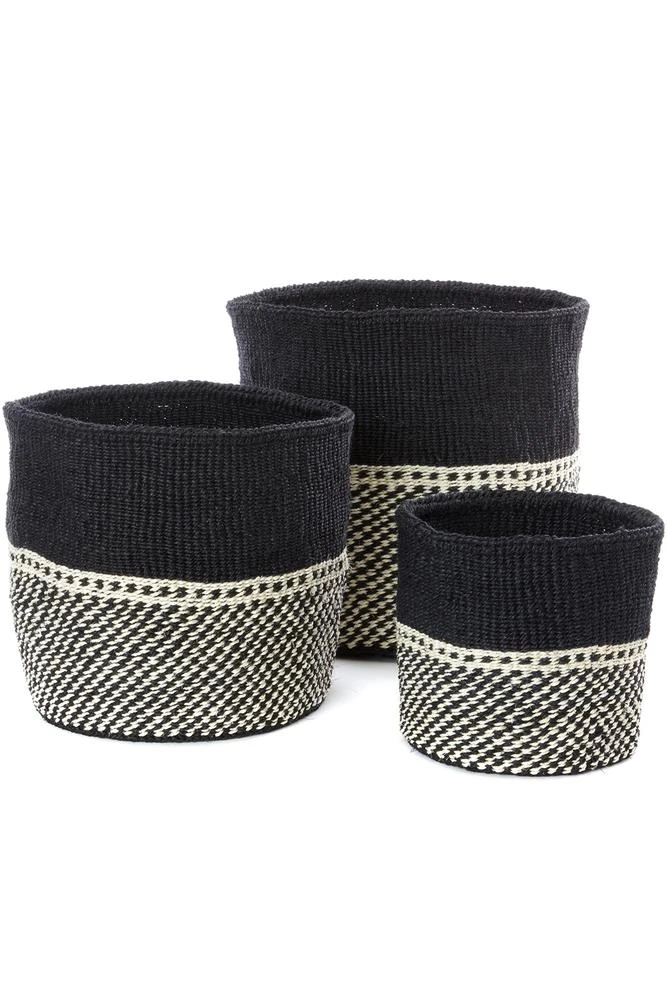 Swahili African Modern Home Goods Mwende Sisal Storage Basket Set 3 Swahili African Modern Home Goods Mwende Sisal Storage Basket Set
