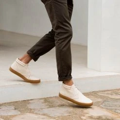 Nisolo Men's Cortez Mid Top Sneaker - Bone + Gum