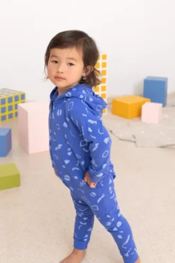 North Of West Sale Baby's Squiggles Hooded Romper - Azure