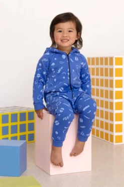 North Of West Sale Baby's Squiggles Hooded Romper - Azure