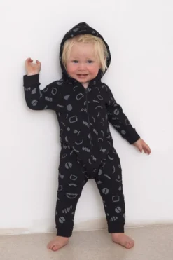 North Of West Baby's Squiggles Hooded Romper - Black Sale