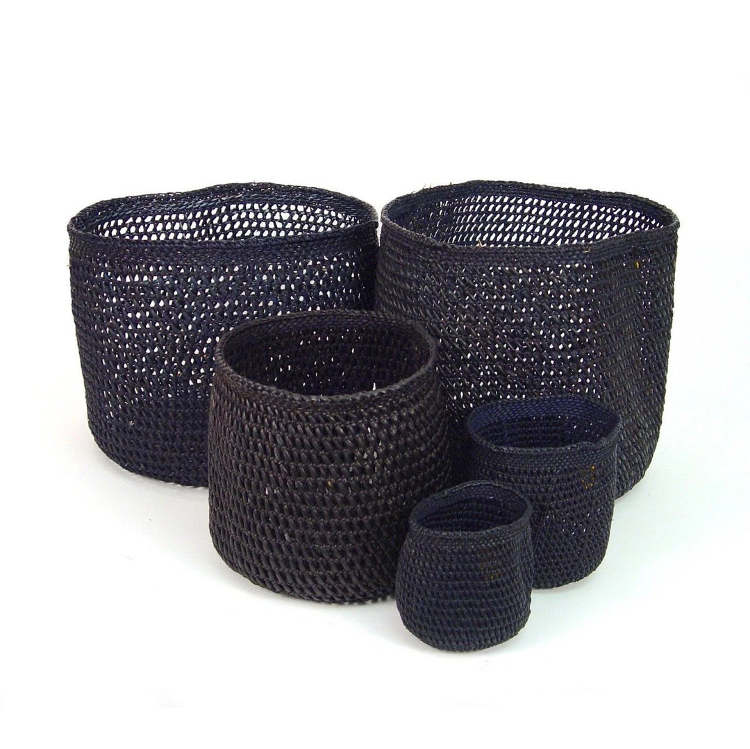 Mbare Open Weave Iringa Baskets - Black 3 Mbare Open Weave Iringa Baskets - Black