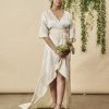 Symbology Peacock Feather Maxi Modal Wrap Dress - Cream + Gold