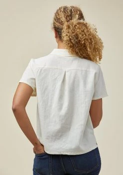 Poplinen Becky Linen Short Sleeve Button Down - Ivory