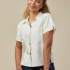 Poplinen Becky Linen Short Sleeve Button Down - Ivory