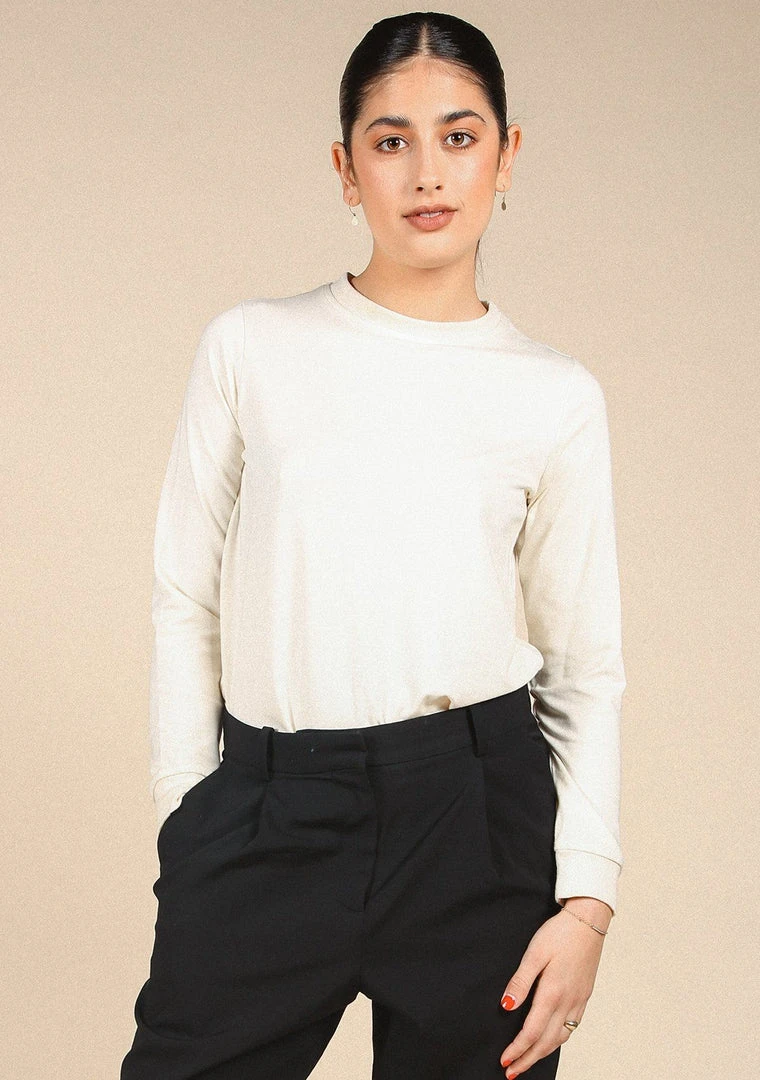 Poplinen Clothing Gwen Tencel Long Sleeve Tee - Ivory 4 Poplinen Clothing Gwen Tencel Long Sleeve Tee - Ivory