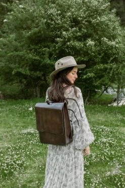 Purse & Clutch Accessories Leather Laptop Backpack - Charcoal