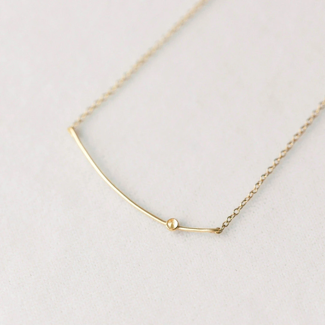 Sara Patino Jewelry Curved Bar Recycled Necklace - White Topaz Best Sellers 3 Sara Patino Jewelry Curved Bar Recycled Necklace - White Topaz Best Sellers
