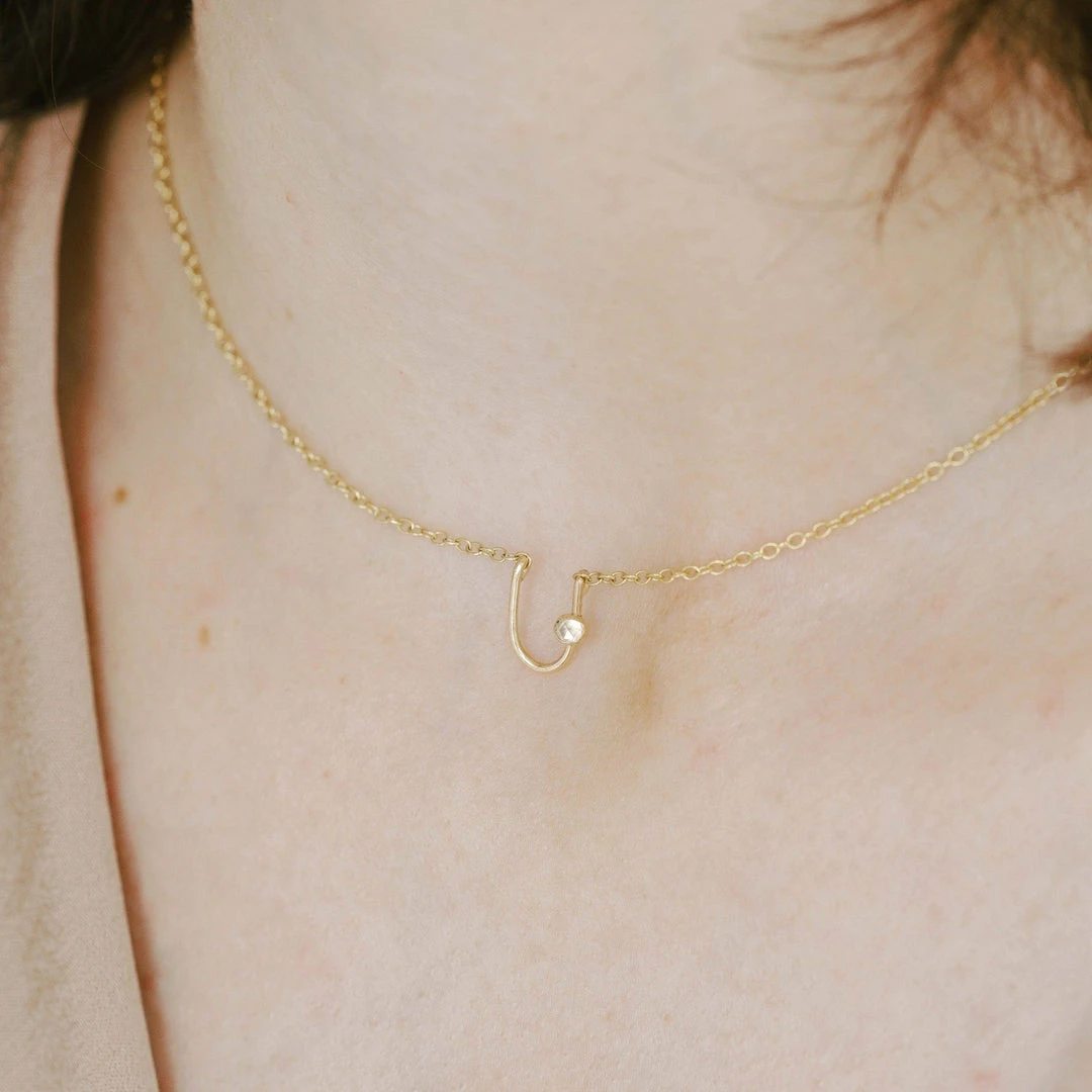 Sara Patino Jewelry Gold Lucky U Recycled Pendant Necklace - White Topaz 4 Sara Patino Jewelry Gold Lucky U Recycled Pendant Necklace - White Topaz