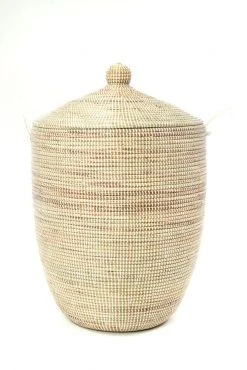 Swahili African Modern Home Goods Solid White Hamper Set