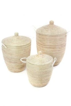 Swahili African Modern Home Goods Solid White Hamper Set