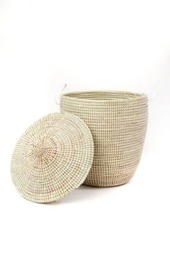 Swahili African Modern Home Goods Solid White Hamper Set