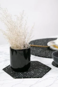 Slash Objects Hex Recycled Rubber Trivet Set - Speckled Black