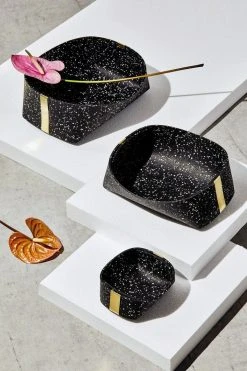 Slash Objects Recycled Rubber + Brass Basket Set - Speckled Black Home Goods