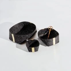 Slash Objects Recycled Rubber + Brass Basket Set - Speckled Black Home Goods