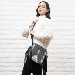 MZ Fair Trade Smoky Quartz Wool Fringe Bag Accessories