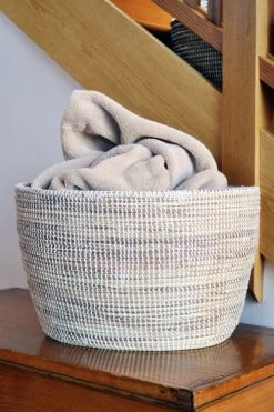 Swahili African Modern Solid White Knitting Basket Home Goods