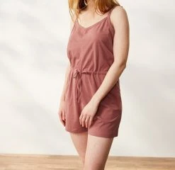 Coyuchi Pajamas + Loungewear Solstice Short Romper - Rosehip