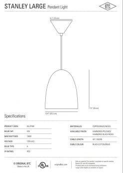 Ameico Stanley Large Pendant Light - Copper Lighting