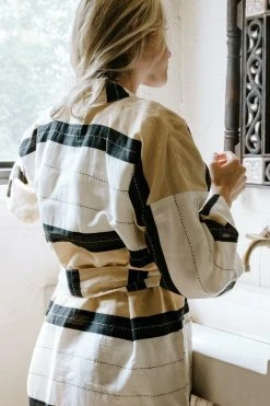 Anchal Stripe Unisex Robe - Ivory