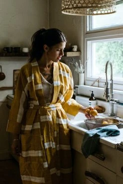 Anchal Home Goods Stripe Unisex Robe - Mustard