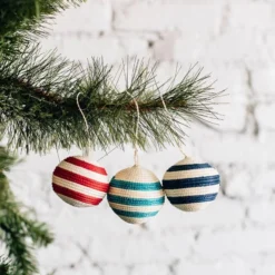Azizi Life Striped Woven Ball Ornament - Black + Natural BIPOC Owned