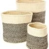 Swahili African Modern Black And Cream Twill Sisal Nesting Basket Set
