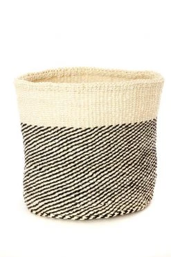Swahili African Modern Black And Cream Twill Sisal Nesting Basket Set