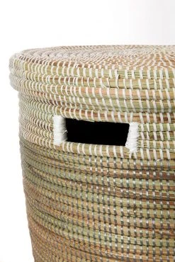 Swahili African Modern Black, Silver & White Half & Half Flat Lid Basket Home Goods