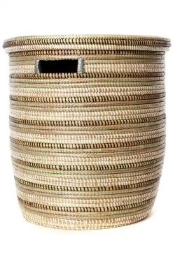 Swahili African Modern Home Goods Black, White And Silver Stripe Peace Corps Hamper