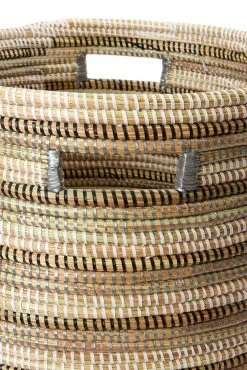 Swahili African Modern Home Goods Black, White And Silver Stripe Peace Corps Hamper