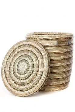 Swahili African Modern Home Goods Black, White And Silver Stripe Peace Corps Hamper