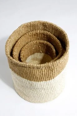 Swahili African Modern Dual Tone Sisal Basket Set Home Goods