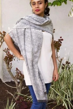 Swahili African Modern Ethiopian Stella Shawl - Gray Accessories