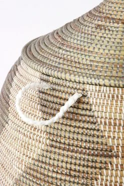 Swahili African Modern Extra Large Silver And White ZigZag Hamper