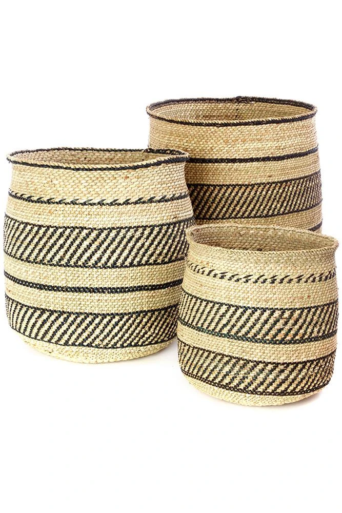 Swahili African Modern Iringa Baskets - Black Accents Best Sellers 3 Swahili African Modern Iringa Baskets - Black Accents Best Sellers