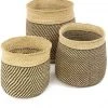 Swahili African Modern Iringa Baskets - Black Diagonal Stripes Home Goods