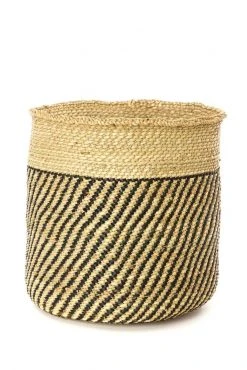 Swahili African Modern Iringa Baskets - Black Diagonal Stripes Home Goods