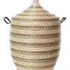 Swahili African Modern Medium Black, Silver + White Striped Laundry Hamper