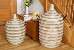 Swahili African Modern Medium Black, Silver + White Striped Laundry Hamper 11 Swahili African Modern Medium Black, Silver + White Striped Laundry Hamper