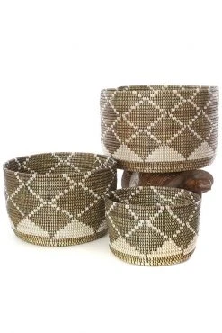 Swahili African Modern Home Goods Diamond Nesting Basket Set