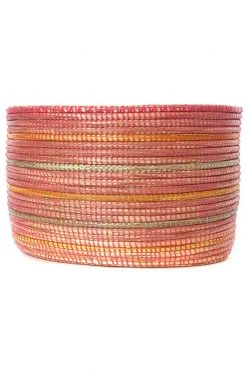 Swahili African Modern Home Goods Pink Knitting Basket With Orange And Silver Stripes