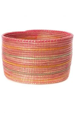 Swahili African Modern Home Goods Pink Knitting Basket With Orange And Silver Stripes