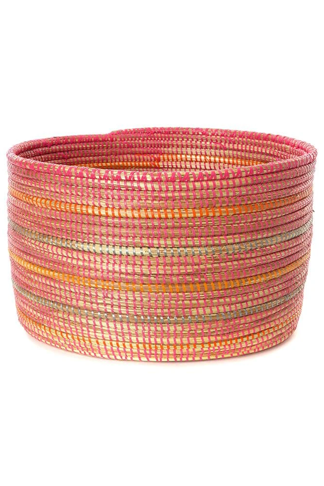 Swahili African Modern Home Goods Pink Knitting Basket With Orange And Silver Stripes 3 Swahili African Modern Home Goods Pink Knitting Basket With Orange And Silver Stripes